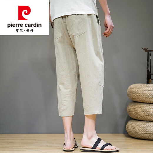 皮尔卡丹（pierre cardin）亚麻短裤男士中国风七分裤2025夏季薄款纯棉宽松休闲运动中裤 K681藏青 L