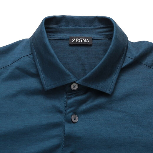 杰尼亚（Zegna）男士棉质薄款商务休闲短袖POLO衫男装父亲节礼物男 UB350A5 B723 T07 藏青蓝色 46 /s