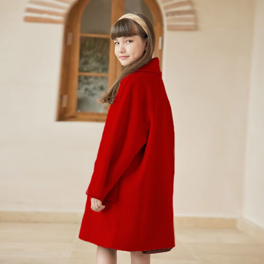 Disney girls' haute couture double-sided cashmere coat 2024 new winter loose version double-sided full cashmere medium-sized children's jacket off white 160