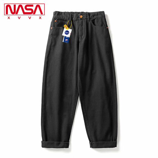 NASA XVVX official co-branded V-neck contrasting color knitted cardigan sweater for boys spring and autumn trendy loose casual straight jeans XH.A150-LK1098-70 black (pants) 2XL