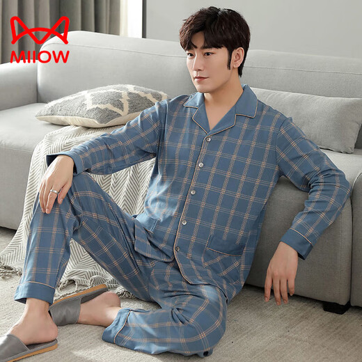 Catman (Miiow) Pyjamas pur pyjamas à longues arts à manches longues Spring et automne Taille plus taille pour les vêtements de maison minces extra-taille lâches 3524 Mz L [120-140jin [Jin est égal à 0,5 kg]]]