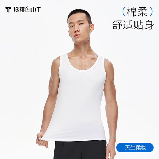 拇指白小T男士背心春夏纯棉内穿男生打底汗衫运动健身无袖内搭  黑色 XL 