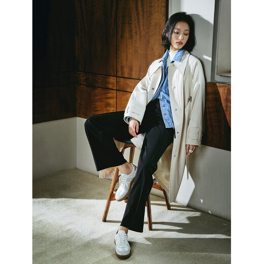 自巧（ZIQIAO）小个子气质通勤白风衣外套女中长款2023春秋新款英伦风休闲大衣 淡米色 XXS (1码)