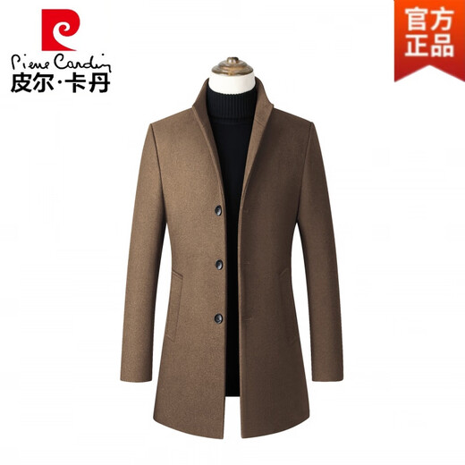 皮尔卡丹（pierre cardin）2023秋冬新款中长款单排扣立领羊毛呢男子大衣男士风衣外套男装易 原亚洲码 黑色-薄款 XXL(衣多穿)(轻商务)(易打理)