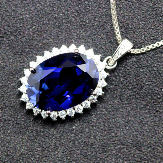 Princess Guran oval tanzanite sapphire necklace pendant for children clavicle sterling silver versatile colorful gems that do not fade white gold (main stone 8X10mm) without chain
