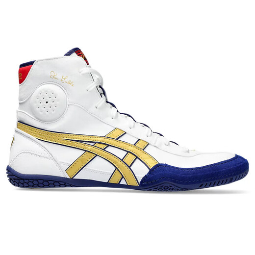 ASICS Men's Shoes DAN GABLE EVO 3 New Squat Weightlifting Training Boxing Shoes Sports Men's Wrestling Shoes 1081A065.100 White Blue Gold Size 38/US7
