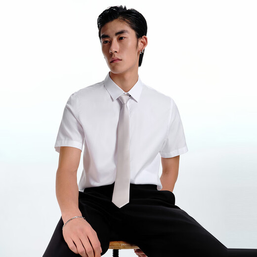 GXG men's basic classic business iron-free multi-color short-sleeved shirt for men easy to care White S