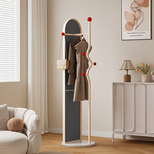 
Shaper full-body mirror floor-to-ceiling mirror cream style rotating clothes hanger fitting mirror home bedroom dressing mirror coat rack integrated cream white