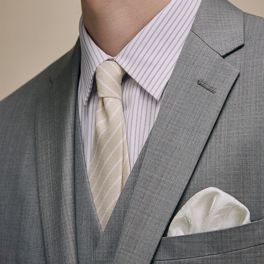 Guillaume de Mons Australian wool suit complete set of men's business professional attire groom wedding dress casual formal men's suit gray top + trousers + vest 46 Please note the trousers size