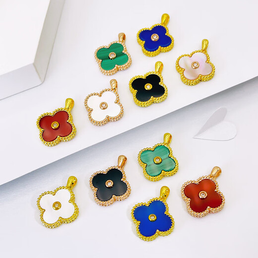 18K gold four-leaf clover diamond pendant rose gold colored gold pendant au750 gold chain set birthday gift for girlfriend red agate 18K gold color (single pendant)