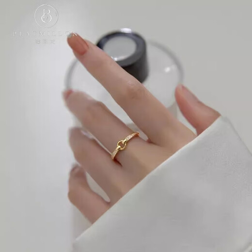 PLATMILLON 2025 new flash diamond round live ring women's light luxury niche high-end ring temperament simple ring gold