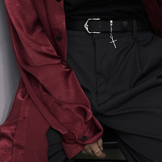 星昔皮带男ins韩版原宿复古个性时尚腰带简约学生西装裤带休闲男女潮 十字架皮带黑色