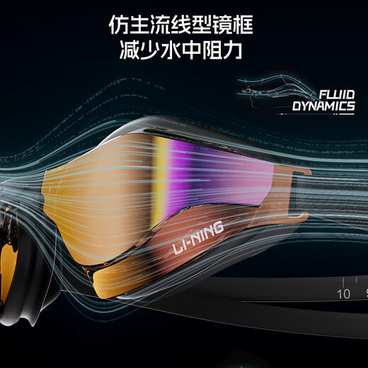 Li Ning (LI-NING) swimming goggles for men and women, coated high-definition anti-fog swimming goggles, professional high-end racing swimming goggles 2702 black silver