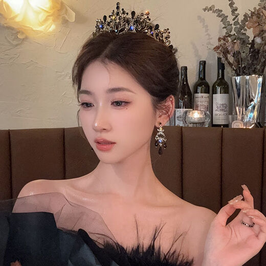 Birthday crown tiara for girls baroque high-end lady goddess party crown tiara headband photo guide J crown + earrings two-piece set