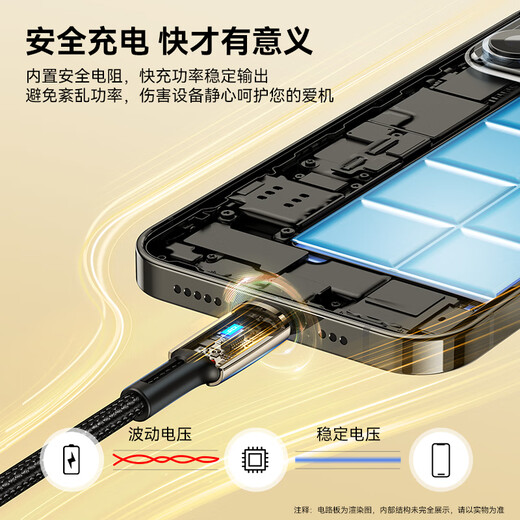 
Beisi Apple data cable PD fast charging cable 20W charging cable suitable for iPhone14/13/12ProMax/xs mobile phone car with night light knitting length 2 meters black