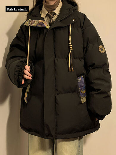 AEMAPE复古冬季棉服男女小熊提花拼接连帽外套潮牌加厚保暖男生外套冬季 M6636驼色 (三条杠棉服) M [推荐:90-110斤左右]