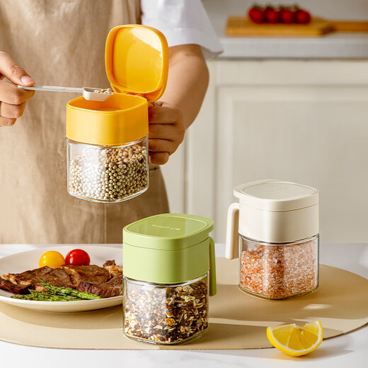Modern housewife kitchen oil pot and seasoning combination set wall-mounted seasoning bottle storage box seasoning storage rack wall-mounted double-layer style 10-piece seasoning set - seasoning jars*4+oil pot*4+storage rack*2