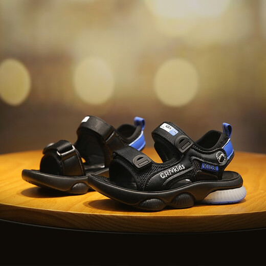 Guirenniao boys' sandals 2025 new style 5 summer 4 soft sole 6 children's shoes 12 medium and large children 15 years old 7 boys 8 children 9 black blue 24 (inner length 15.5/foot length 15.0)