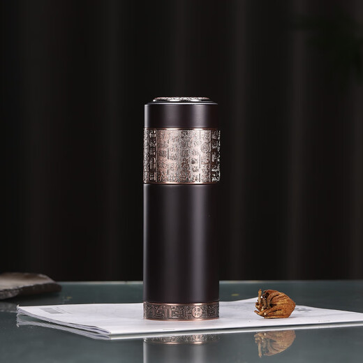 紫馨雅韵紫砂内胆保温杯男士高档泡茶杯送父母亲老师生日纪念礼品定制刻字 紫色百福直杯320ml-礼盒装
