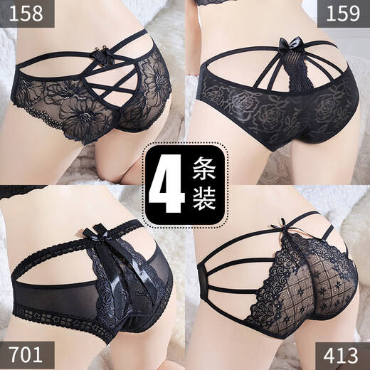 
Mengyisi sex underwear women Korean style fashion nude sexy sexy open-cut thong bow temptation full transparent thin lace couple leaking hair sex pervert training briefs black 566+983+632+922 L
