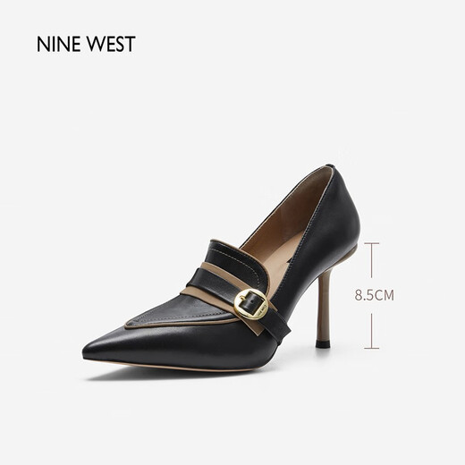 NINE WEST/High heels women's spring and autumn new European and American style urban commuter metal buckle color matching stiletto shoes black 34