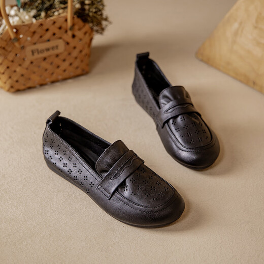 Zapatos de madre de cuero suave de cuero genuino de Kanglibi zapatos individuales de mediana edad y viejos cómodos y no cansados zapatos de cuero de mediana edad y viejos zapatos jóvenes y sin deslizamiento de mujeres primavera y otoño estilo 677 agujeros de agujero transpirable y no molido 41 41