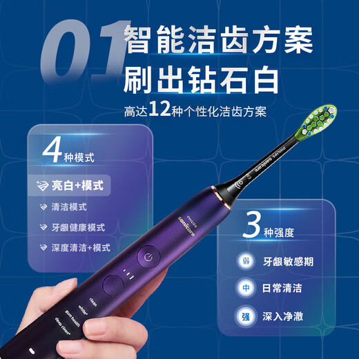 Philips (Philips) Electric Dooth Dindin Diamond 9 Serie Visual Tooth Levitación Levitación magnética Potencia Microjacatamiento Flujo de agua Dentista Adulto Dentista para el regalo de cumpleaños de novio y novia Día del padre HX9911 Sailor azul