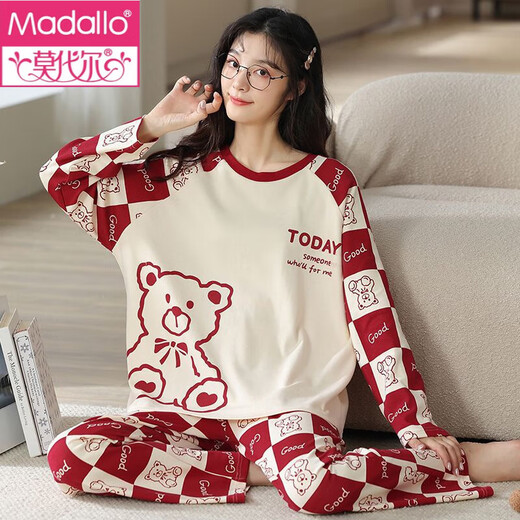 Pajama modal para mujeres en primavera y otoño algodón puro de algodón largo ropa casera de manga larga, juego de ropa casera casual de estilo de princesa dulce de toda la altura, se puede usar fuera de Z28yM753 m recomendado [80-100Jin [Jin equivale a 0.5 kg]]