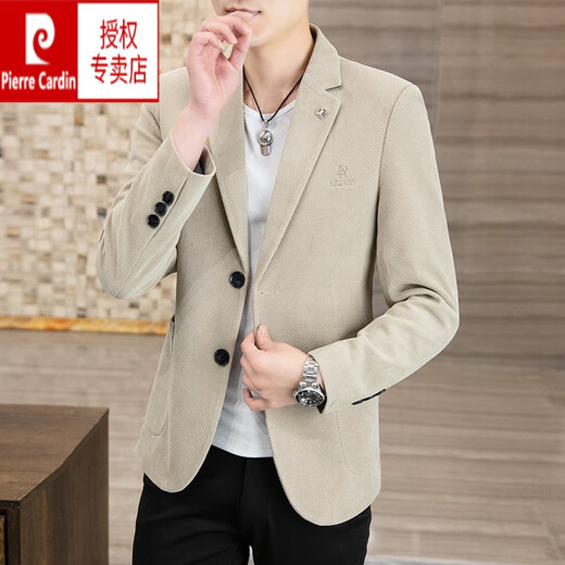 皮尔卡丹春秋季仿毛呢子西服男士外套加厚单西韩版修身上衣潮流帅气小西装 692深灰色【常规】西服 L