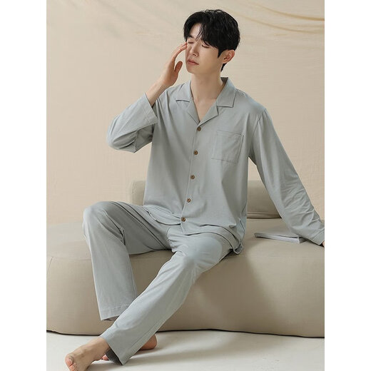 KOOolino Light Luxury Brand Black Pajamas Men's Men's Pure Cotton à manches longues Spring and Automne Casual Automne et Winter Abled Cardigan Homed Home Clothing JLM-5E5009 L