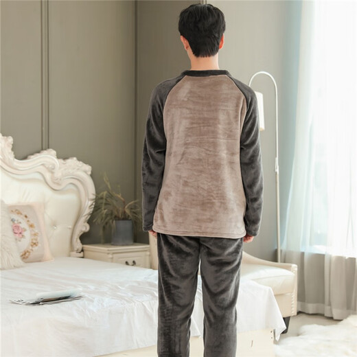 Pyjama masculin pour hommes en automne et flanelle d'hiver épais chauds d'âge moyen et jeunes étudiants dessin animé coues rond vêtements de maison d'hiver wyex3881 Men de la taille (recommandée 90-115 Jin [Jin est égal à 0,5 kg]) toute taille