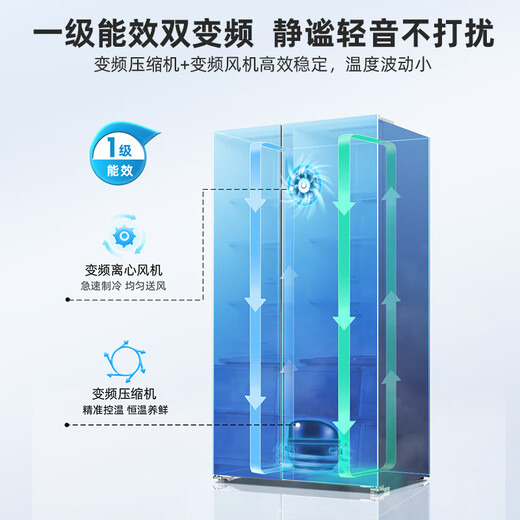 MeiLing Storage Refrigerator 532 liters two-door double-door household ultra-thin embedded large-capacity first-class energy efficiency air-cooled frost-free energy-saving state-subsidized refrigerator BCD-532WPCX Elegant Gray
