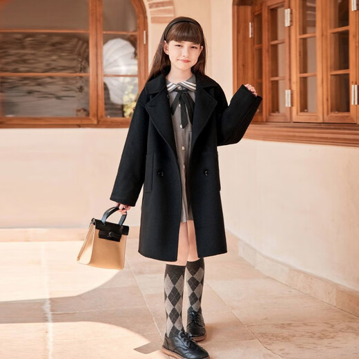 Disney girls' haute couture double-sided cashmere coat 2024 new winter loose version double-sided full cashmere medium-sized children's jacket off white 160