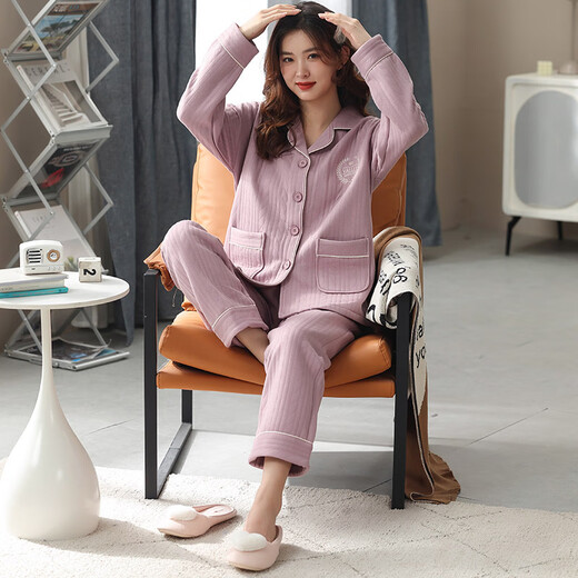Langsha Herbst- und Winter -Pyjama für Frauen verdickte Baumwolldamen Pyjamas Los großer Winter warme Hauskleidung 9885 m