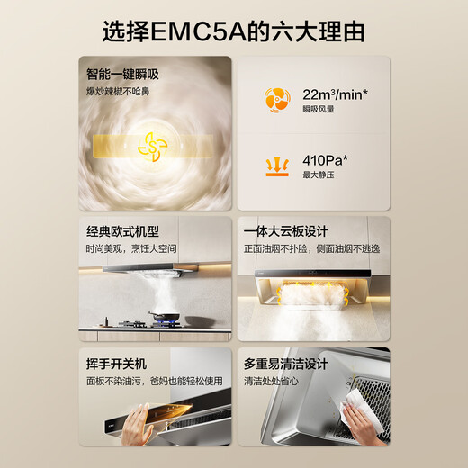 FOTILE EMC5A European top suction cloud cube series 22 air volume, strong suction, wave sensor, cost-effective replacement and rental, trade-in 20% off range hood for home kitchen