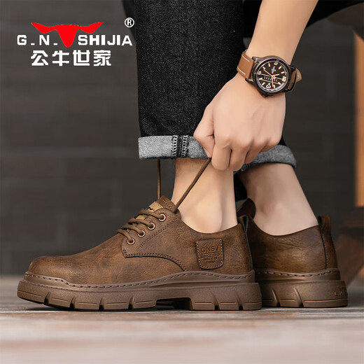 Bull family men's shoes autumn and winter business casual large leather shoes retro British style men's work shoes