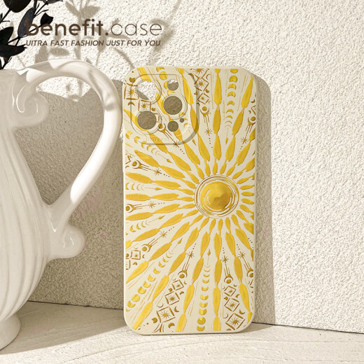 Caiyuan cherry summer personality golden sun suitable for iphone16promax Apple 15PRO mobile phone case 13 new style 14 sets 12 creative 11 full package xsmax silicone xr anti-fall 8p antique white-01QP12108TE gold too Huawei Pura70