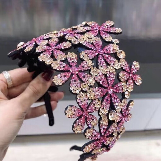 Mr. Ouyang's wide-brimmed flowers cover white hair artifact, flower blossoms, rich hairpins, hairpins, rhinestone anti-slip headbands, headbands, hairbands to cover white hair - ink gray B05-104