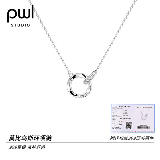 PWL 莫比乌斯环999足银项链女轻奢小众2025新款锁骨链颈链送女友礼物 银色+证书+品牌礼盒