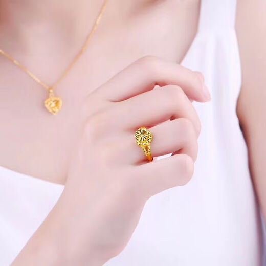 绝世情缘老凰詳金店足真金戒指女款心形实心爱心黄金色指环戒子可调节送礼 金9999心形戒指 2.58克即将售价3886元
