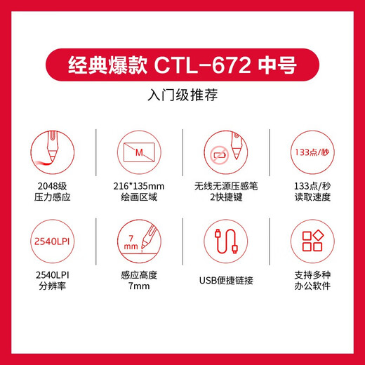Wacom和冠 数位板 手绘板 手写板连电脑写字板 绘画平板 电子绘图板 画 CTL-472小号套装