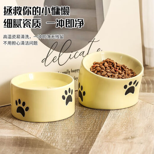 Shantou Lincun Neck protector to prevent black chin cat bowl Ceramic slanted mouth tall cat food bowl Cat drinking bowl cat food Neck protector to prevent black chin set Water bowl + food black Zhenselected ceramic cat bowl