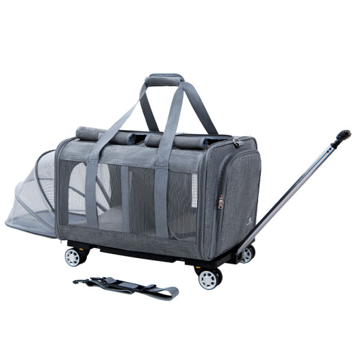 DODOPET Pet Trolley Bag Hatchback Can Isolate Flight Case Cat Go Out Portable Trolley Bag Travel Portable Cat Bag Dark Gray Breathable Style - Ventilation on All Sides - Trolley Detachable