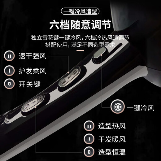 Kangfu professional hair dryer high-power hair salon and barber shop special hair dryer household hot and cold air hair salon model 2400W three plugs KF-8894 Smart Black