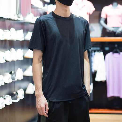 Adidas short-sleeved men's tops, summer training fitness sportswear, ins trendy, round neck, comfortable and breathable casual T-shirt IL1381/black 2XL/suggested 195-215Jin[Jin equals 0.5 kg]