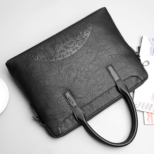 COW briefcase men's handbag large capacity business fashion men's bag C-9898 black 14 inches
