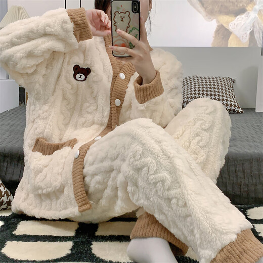 
Ou Luxi confinement last year, flannel thickened and fleece breastfeeding pregnant women's pajamas in winter, coral velvet warm postpartum feeding jacket YXY684 L (recommended 110-130 Jin [Jin equals 0.5 kg])
