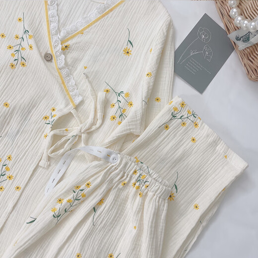 
Pregnant women pajamas spring and autumn cotton gauze confinement clothes summer postpartum mother breastfeeding pregnancy home clothing set for women Huang Juhua kimono A1047#A M 80-100Jin [Jin equals 0.5 kg]