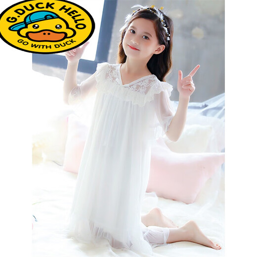 G.Duckkids Little Yellow Duck Girl Pyjamas Sommer Kinder dünne kurzärmelige Spitzenmodal Nachthemd Little Girl Palace Style Eltern-Kind JY1477 Pink Longärmed 140