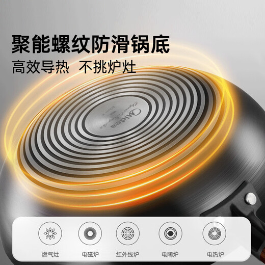 Minea Iron Pot Wok unbeschichteter feines Eisenbraun, flaches Boden Steak-Pfanne, Haushaltsgasofeninduktionskocher Universal